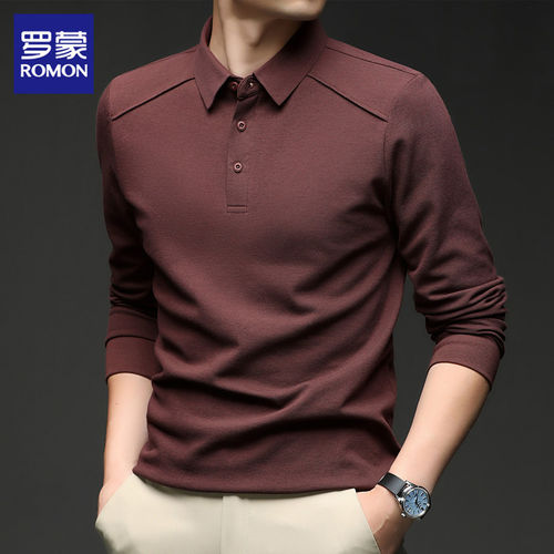 罗蒙polo衫男士春季新款休闲高级感翻领上衣服潮流商务长袖t恤男