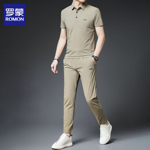 罗蒙休闲套装男士2026夏季新款冰丝短袖Polo衫搭配运动服男两件套