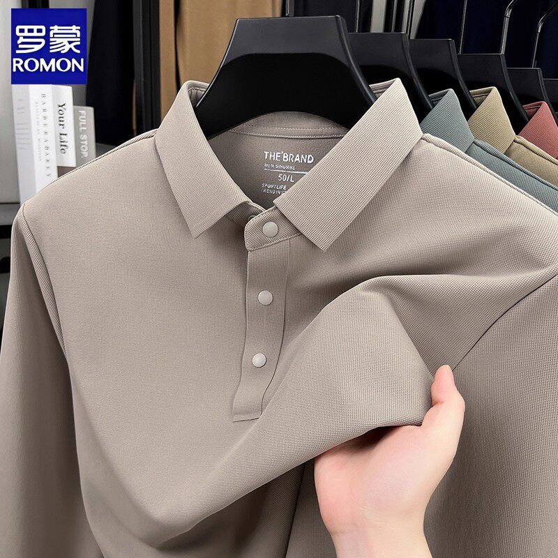 罗蒙高端2026春秋新款翻领长袖t恤男士中青年休闲打底Polo衫上衣