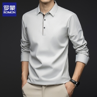 罗蒙长袖t恤男士秋冬新款加绒打底衫高级感休闲商务翻领polo衫男