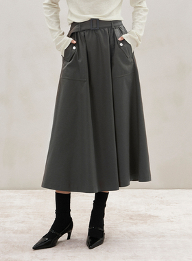 CLMX 时装感垂挺莱赛尔斜纹棉面料 复古工装风半裙赠送配套腰带