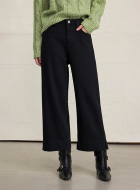 CLMX 反面加绒微弹莱赛尔棉斜纹牛仔复古脚口开叉直筒九分牛仔裤