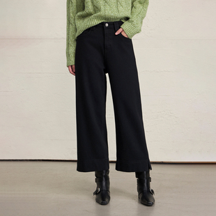 CLMX 反面加绒微弹莱赛尔棉斜纹牛仔复古脚口开叉直筒九分牛仔裤