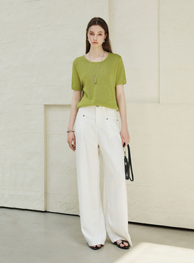 CLMX 柔滑垂顺型莱赛尔牛仔面料 休闲一字袋压褶宽松阔腿牛仔裤