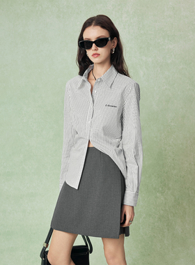 CLMX 高密平纹含羊毛混纺面料 高智感老钱风双层开衩A型西装裙裤