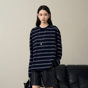 CLMX 复古风潮设计撞色条纹针织衫VTG知识分子风条纹长袖圆领毛衣