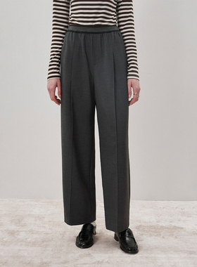 CLMX高密细斜纹聚酯纤维混纺西装面料极简风显瘦高橡筋腰直筒西裤