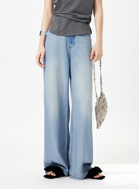 CLMX休闲阔腿裤轻盈丝滑莱赛尔细斜纹牛仔面料牛仔裤女