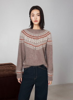 CLMX拉绒工艺18支绵羊毛纱线针织衫微宽松版型费尔岛提花圆领毛衣