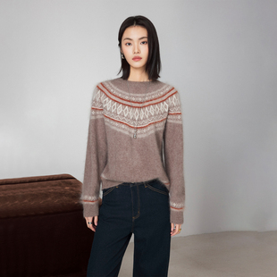 CLMX拉绒工艺18支绵羊毛纱线针织衫微宽松版型费尔岛提花圆领毛衣