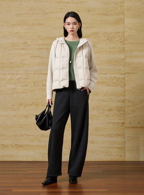 CLMX连帽拼接毛织长袖抽绳绗线羽绒服雾光感高密锦纶面料秋冬上衣