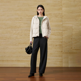 CLMX连帽拼接毛织长袖抽绳绗线羽绒服雾光感高密锦纶面料秋冬上衣