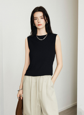 CLMX纯色简约针织背心乱麻立体提花肌理羊毛混纺纱线肌理无袖上衣