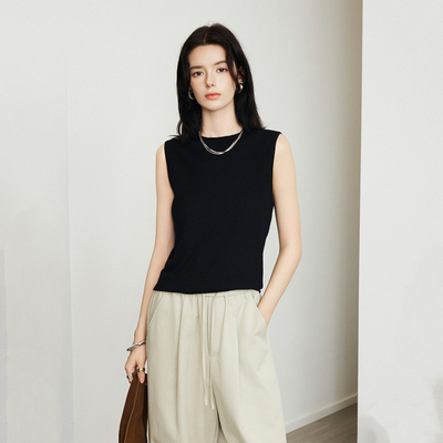 CLMX纯色简约针织背心乱麻立体提花肌理羊毛混纺纱线肌理无袖上衣