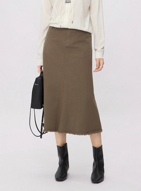 CLMX 立体有型粗斜纹全棉面料舒适亲肤复古有型毛边宽松A型半身裙