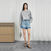 CLMX高密全棉斜纹牛仔面料复古百搭通勤风层次翻边牛仔短裤 赠腰带