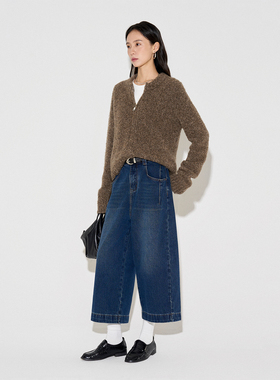 CLMX阔腿九分牛仔裤挺括有骨粗斜纹棉混纺牛仔面料秋冬通勤裤子女