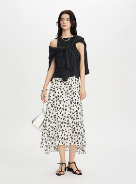 CLMX优雅裙子100%粘纤面料轻盈透气碎花半身裙女