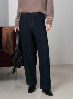 CLMX棉混纺牛仔面料四面微弹穿着舒适宽松直筒窄脚镰刀裤型牛仔裤