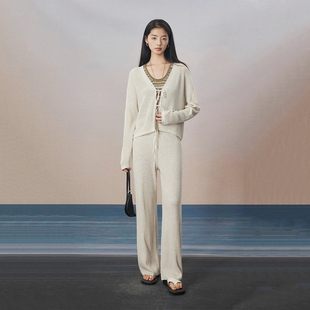 CLMX氧气轻盈感敲细莱赛尔亚麻纱 慵懒度假风系结开衫+空气裤套装