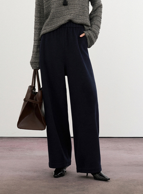 CLMX秋冬休闲弯刀裤云柔棉羊毛混纺复合针织布松弛橡筋腰阔腿裤女