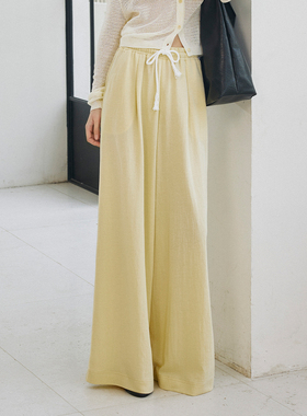 CLMX 轻盈莱赛尔麻混纺双面针织 流行欧若风抽绳松紧腰宽松阔腿裤