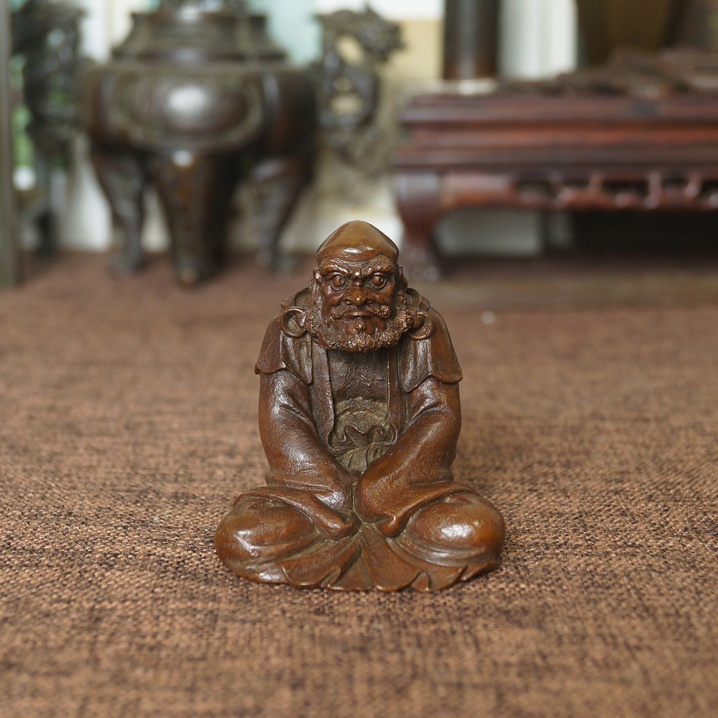 苏工实心铜菩提达摩祖师佛像摆件坐禅悟道茶宠茶玩可养桌面摆件