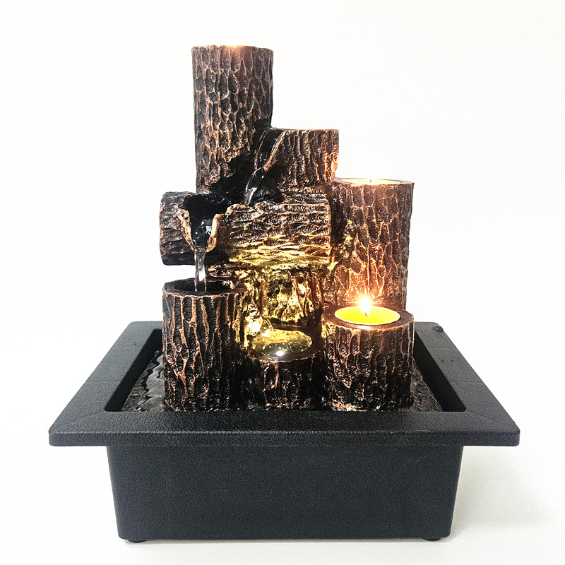 跨境新款Resin fountain流水摆件桌面蜡烛喷泉树脂工艺品家居礼品