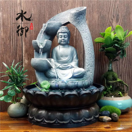 创意中式佛像流水摆件禅意喷泉招财客厅家居装饰保平安工艺品礼品