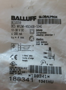 原装BALLUFF巴鲁夫传感器BES0059 BES M12MI-NSC40B-S04G接近开关