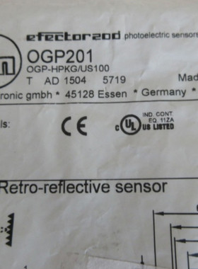 原装IFM易福门镜面反射光电传感器OGP201 OGP-HPKG/US100接近开关