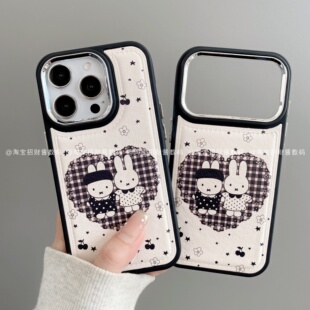 爱心黑白格MF潮镜框鼓皮适用iphone17pro手机壳苹果16promax/15/14/13/12保护套华为mate70/60/pura80/70/p60