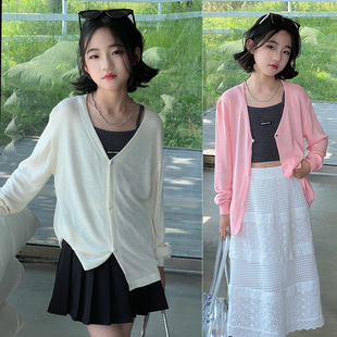 女童2026夏季新款防晒衣薄款中大儿童针织透气单排扣外套休闲上衣