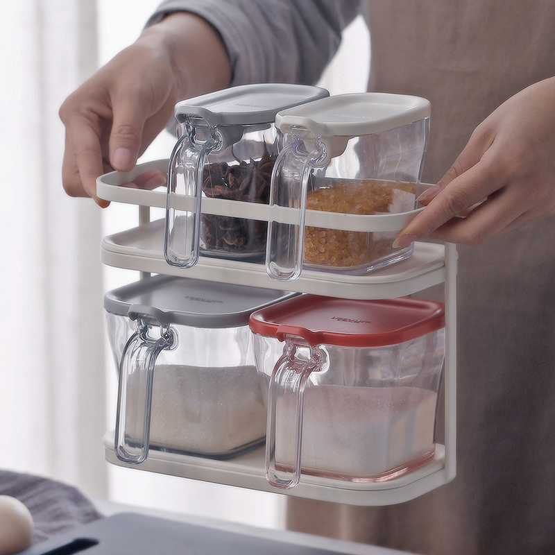 日本进口创意厨房双层调料盒置物架家用塑料调味瓶罐收纳架储物架