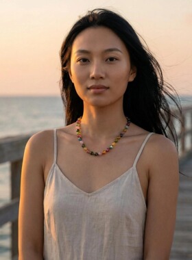 仿碧玺色系彩色天然石项链女切面糖果色锁骨链小众设计感气质颈链