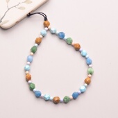 原创手工松石阿拉善彩虹石手机链 防丢手机挂绳 木纹石切面串珠