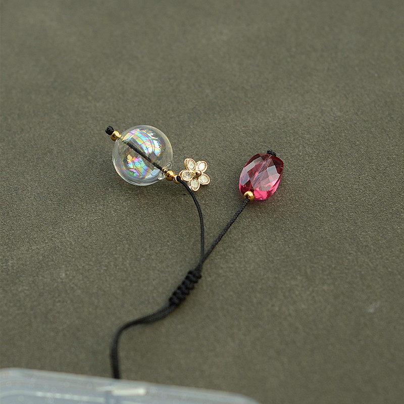 复古琉璃泡泡水晶梅子色简约短款女士手机挂件吊绳手机装饰链挂饰