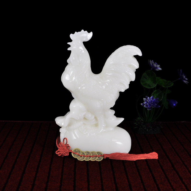 天然白玉招财大公鸡摆件玉石生肖鸡大吉大利家居客厅玄关风水装饰