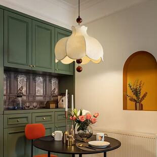 法式中古吊灯复古民宿餐厅客厅卧室书房日式奶油风艺术布艺花瓣灯