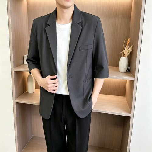 【YK01】深灰色cleanfit宽松中袖西装男士垂坠感高级痞帅休闲西服