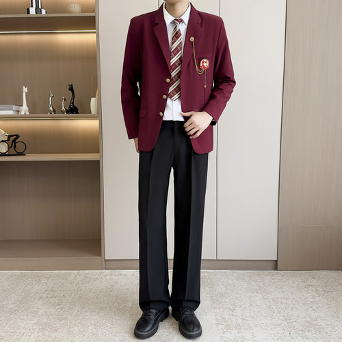 【TZ3073】红色垂坠感西装套装男士高级感学院风DK制服西服两件套
