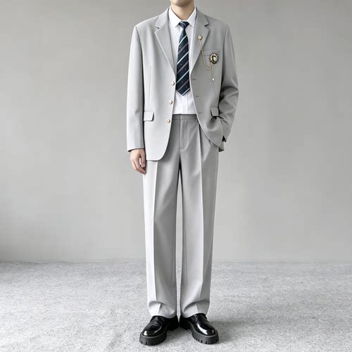 【TZ3073】浅灰色DK学院风西装套装男士垂感商务休闲正装两件套男
