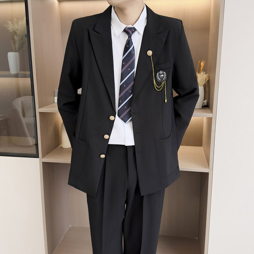 【JK20】黑色三粒扣西装男士学院风DK制服休闲高级感西服外套男装