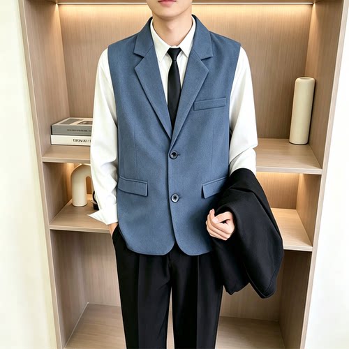 【J01】湖蓝色西装马甲男士商务休闲正装通勤轻熟风高级感坎肩男