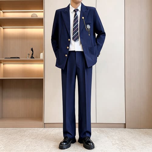 【TZ2073】藏青色学院风西装套装男士DK春秋季学生毕业正装两件套