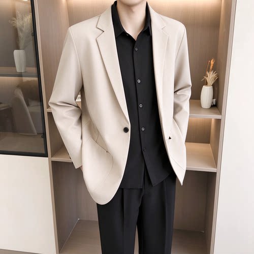 【TK73】卡其色宽松西装外套男士痞帅商务通勤轻熟风正装休闲西服