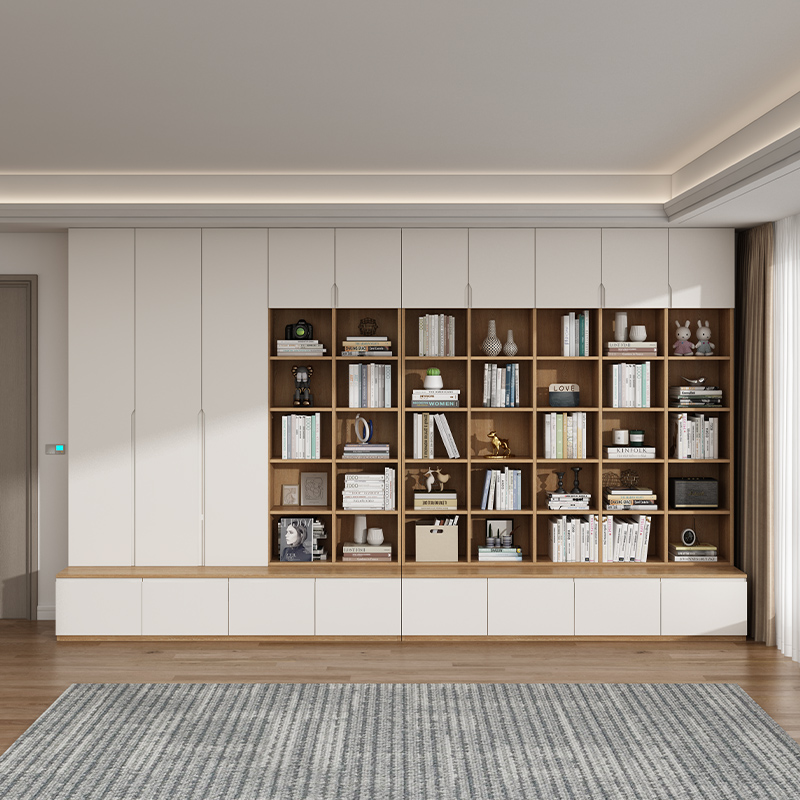 去客厅化书柜一体整墙到顶满墙书架背景墙储物柜家用靠墙书橱定制