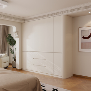 实木奶油风圆弧衣柜家用卧室落地式 收纳储物柜小户型主卧衣橱定制