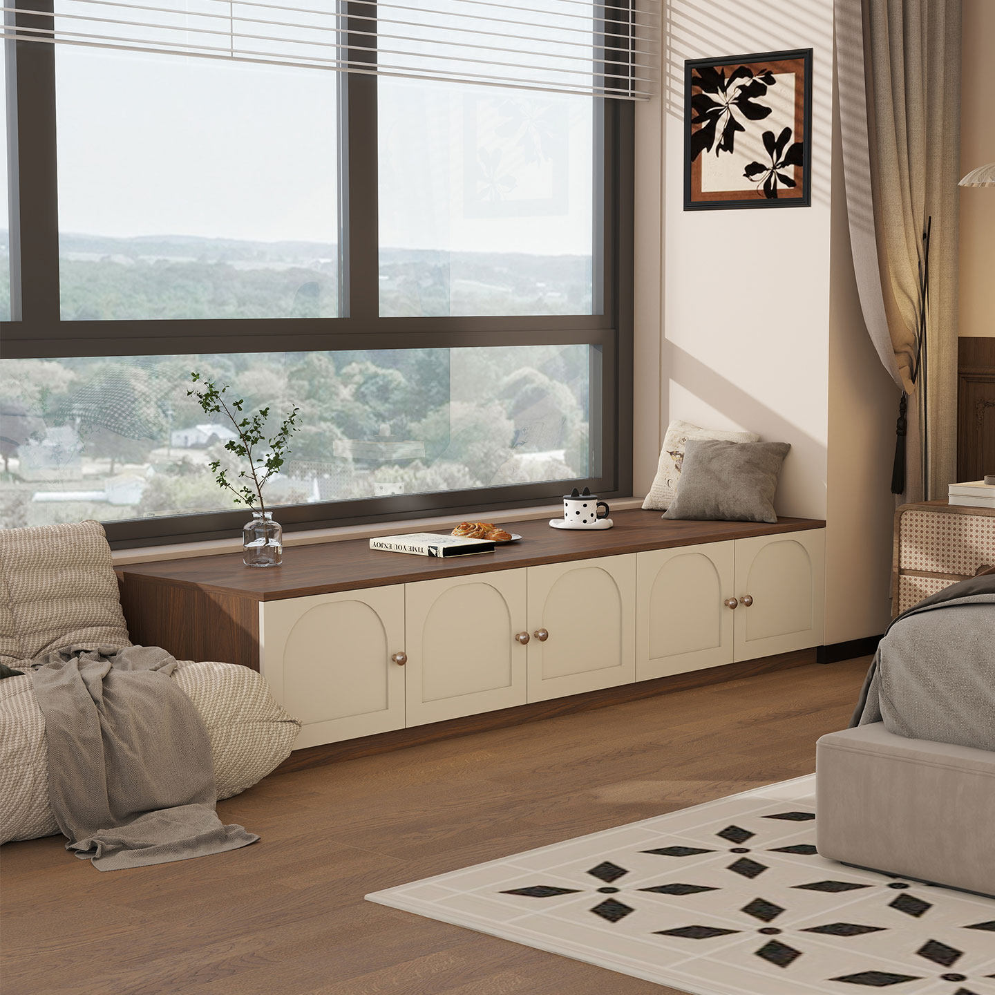 实木飘窗柜阳台柜可坐落地柜窗台柜收纳柜矮柜落地窗储物柜可定制,住宅家具,飘窗柜,淘宝优惠券,粉丝福利购,淘宝优惠卷