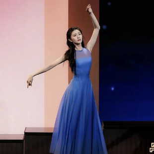 2026年春晚刘浩存梦底同款舞蹈服古典舞大裙摆蓝色裙子艺考表演服